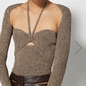 Jonathan Simkhai Alexia Top Chocolate Melange Dune Ribbed Cutout Size Large NWT
